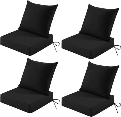Patio Cushions for Outdoor Furniture, 24x24 Outdoor Couch Cushions, Waterproof & Fade-Resistant Patio Chair Cushions with Removable Cover, Replacement Outdoor Deep Seat Cushion, Black (Set of 4)