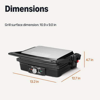 Amazon Basics Panini Press & Electric Indoor Grill with Adjustable Temperature Settings, Non-Stick Ceramic Plates, Black