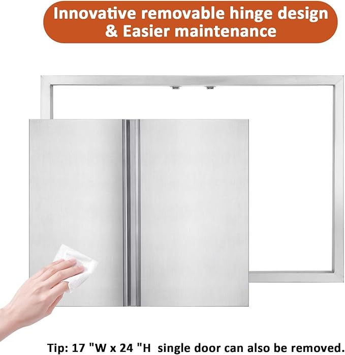 BI-DTOOL Double BBQ Access Door 24" W x 24" H 304 Brushed Stainless Steel BBQ Island Doors for Outdoor Kitchen, Outdoor Cabinet, Barbeque Grill or BBQ Island