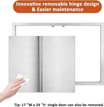 BI-DTOOL Double BBQ Access Door 24" W x 24" H 304 Brushed Stainless Steel BBQ Island Doors for Outdoor Kitchen, Outdoor Cabinet, Barbeque Grill or BBQ Island