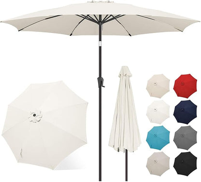 FLAME&SHADE 11 ft Patio Umbrella - Table Umbrella Outdoor with Push Button Tilt and Crank, UV Protection, 8 Sturdy Ribs, Market Umbrella for Garden, Deck, Backyard, Lawn, Pool and Beach(Ivory)