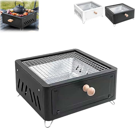 Desktop Charcoal Grill for Picnic, Portable Charcoal BBQ Grill Stove – Iron Hibachi Barbecue Grills, Tea Making Stove Set Tabletop Small Barbecue Grill for Outdoor (Black)