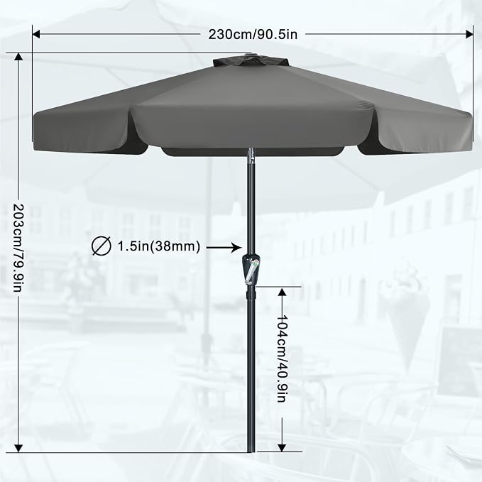 MASTERCANOPY 7.5ft Patio Umbrella with Valance, Crank & Tilt, Dark Gray | 6 ribs, UV/fade-resist, waterproof, vent, for garden/deck/yard/pool