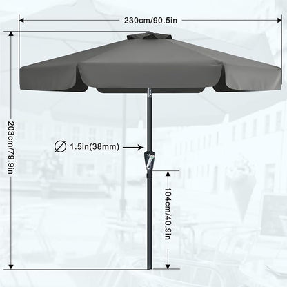 MASTERCANOPY 7.5ft Patio Umbrella with Valance, Crank & Tilt, Dark Gray | 6 ribs, UV/fade-resist, waterproof, vent, for garden/deck/yard/pool