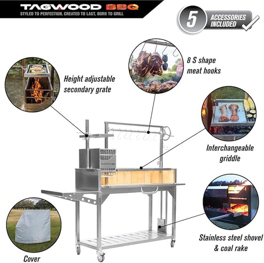 TAGWOOD BBQ Fully Featured Argentine Grill Santa Maria Grill Style With Brasero Stainless Steel | BBQ03SS