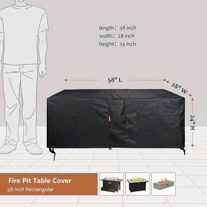 SheeChung Rectangular Fire Pit Cover,Fits 54-58 Inch-Outdoor Waterproof Anti-UV Patio Furniture Gas Fire Pit Table,58 x 28 x 24 Inches, Black