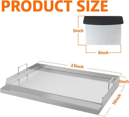 Upgraded 23＂ × 16＂Nonstick Stainless Steel Griddle, Universal Flat Top Plate Insert with Grease Groove, Large Stove Top Griddle for BBQ, Camping, Tailgating and Parties
