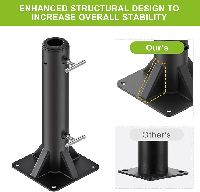 Dolibest Heavy Duty Deck Mount Umbrella Holder with Plastic Sleeve, Fully Welded Steel Patio Umbrella Base up to 2'' Poles, Outdoor Umbrella Stand for Patio Table, Balcony, Decks, Docks (Enhanced)
