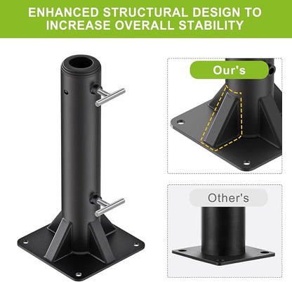 Dolibest Heavy Duty Deck Mount Umbrella Holder with Plastic Sleeve, Fully Welded Steel Patio Umbrella Base up to 2'' Poles, Outdoor Umbrella Stand for Patio Table, Balcony, Decks, Docks (Enhanced)