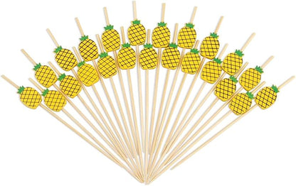 Minisland Mix-colored Watermelon Pineapple Leaf Cocktail Picks, 4.7 Inch Long Bamboo Fancy Toothpicks for Appetizers, Decorative Hawaiian Party Food Drinks Fruit Skewer Sticks 100 Counts - MSL115