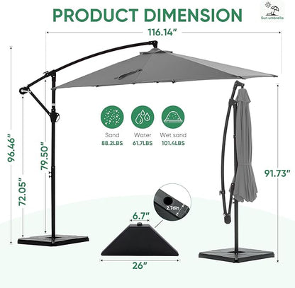 NEWBULIG 10FT Patio Umbrella, Offset Cantilever Outdoor Patio Table Umbrella, UV Protection, Fade Resistant Fabric, Easy Tilt Adjustment for Deck, Pool, Backyard, Garden