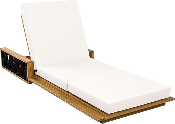 Merax Patio Chaise Lounge Set of 2, Acacia Wood Outdoor Reclining Chairs with 4-Position Adjustable Backrest, 2-Piece Sunbathing Recliner & 4" Thick Triple-fold Cushion for Poolside, Garden, Beige