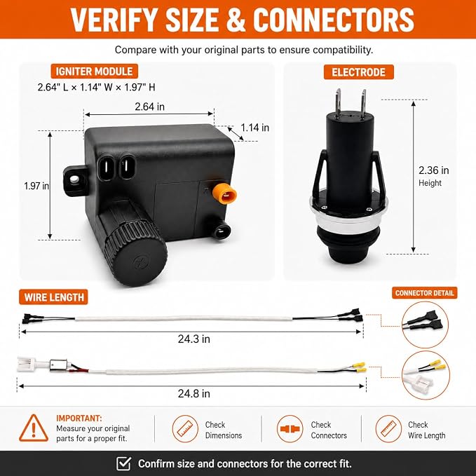 GRISUN 7642 Grill Igniter for Weber Spirit 310 210 2013 Up Front Panel | Fits Weber Spirit 200 and 300 series with up-front controls, model year 2013 and newer, plug-and-play igniter kit