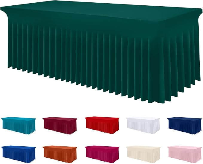 Smiry Spandex Elastic Fitted Table Cloth Skirt for 4FT Rectangle Table | Stretch Washable Table Cloth, Banquet Table Cover for Wedding, Party, Indoor & Trade Shows, (Blackish Green, 48Lx30Wx30H)