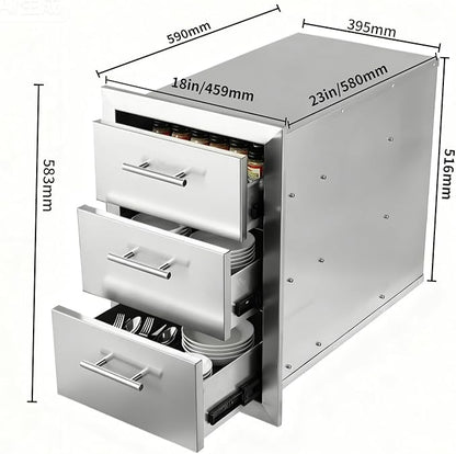 Outdoor Kitchen Drawers with Triple-Access & Handles ，18" W x 23" H x 23" D Stainless Steel Flush Mount Modular Cabinet for BBQ Islands & Patios