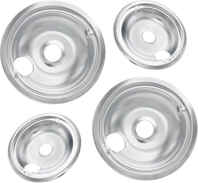 WB31T10010 and WB31T10011 Drip Pans for Electric Stove - Compatible with GE Range Stove - Thickening to Prevent Bending and Rust-Includes a Set of 4 Stove Drip Pans, Silver