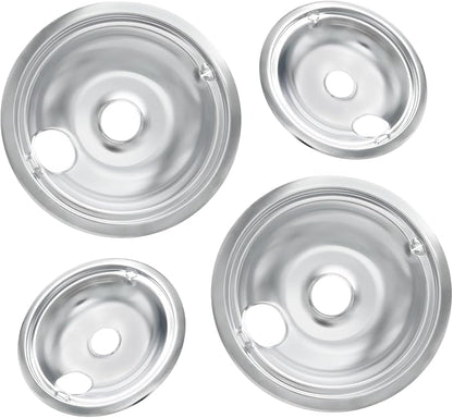 WB31T10010 and WB31T10011 Drip Pans for Electric Stove - Compatible with GE Range Stove - Thickening to Prevent Bending and Rust-Includes a Set of 4 Stove Drip Pans, Silver