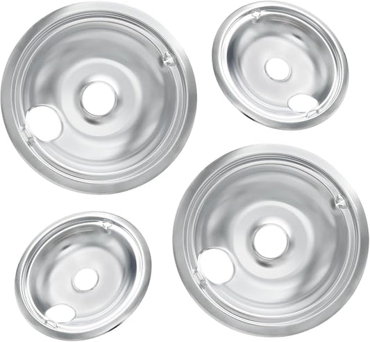 WB31T10010 and WB31T10011 Drip Pans for Electric Stove - Compatible with GE Range Stove - Thickening to Prevent Bending and Rust-Includes a Set of 4 Stove Drip Pans, Silver