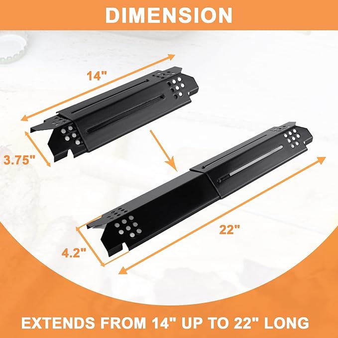 Universal Adjustable Heat Plate Shield, Burner Cover for Gas Grill Char-Broil G550-0006-W1, Replacement Parts for Expert Grill Flame Tamer, Nexgrill Heat Tent etc., 14" to 22" L, 4PCS, Porcelain Steel