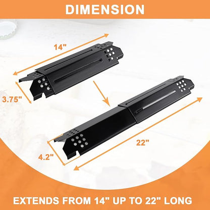 Universal Adjustable Heat Plate Shield, Burner Cover for Gas Grill Char-Broil G550-0006-W1, Replacement Parts for Expert Grill Flame Tamer, Nexgrill Heat Tent etc., 14" to 22" L, 4PCS, Porcelain Steel