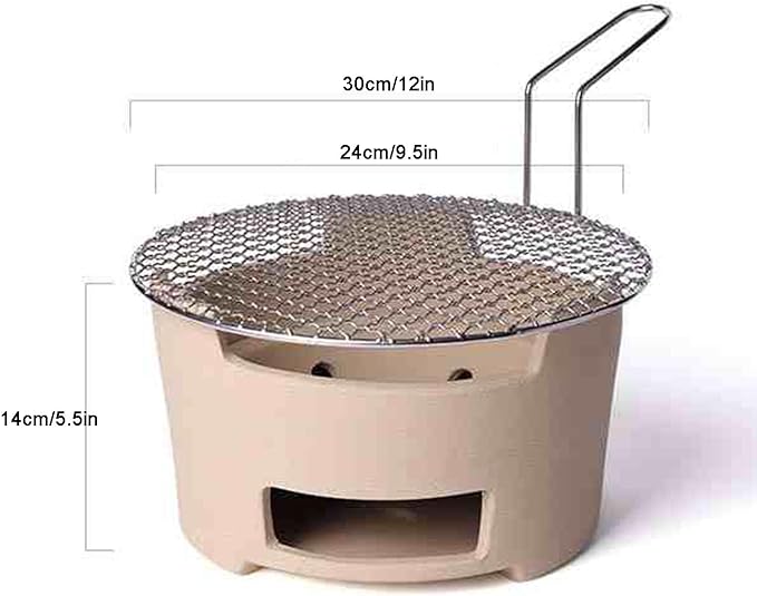 Small Japanese Style Clay Charcoal Stove, Barbecue Grill, Clay Barbecue and Tea Stove, Clay Grilling Stove with Metal Baking Sheet, for Home, Picnic, Camping(24cm 9.5in)