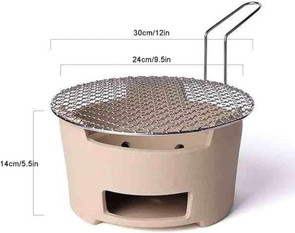 Small Japanese Style Clay Charcoal Stove, Barbecue Grill, Clay Barbecue and Tea Stove, Clay Grilling Stove with Metal Baking Sheet, for Home, Picnic, Camping(24cm 9.5in)