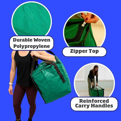 DURASACK 22-Gallon Zipper Top Heavy Duty Storage Tote Bags, Single, Green | Rugged Woven Polypropylene Moving Bag, Reusable Self-Standing Design, Holds up to 500 Pounds