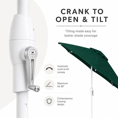 Treasure Garden 9ft Patio Umbrella - Outdoor Furniture Market Umbrella – Deluxe Auto-Tilt – White Aluminum Frame (Sunbrella, Forest Green)