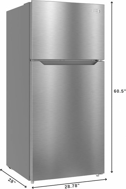 KoolMore 28 Inch 14 Cu Ft Top Freezer Refrigerator, Stainless Steel, Freestanding Full Size Fridge Freezer for Home Kitchen or Garage