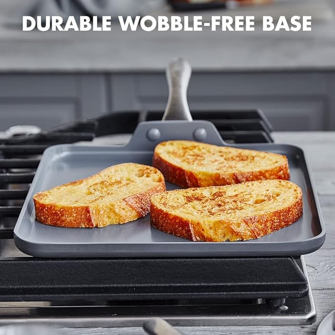 GreenPan Lima Hard Anodized 11” Square Griddle Pan, Ceramic Nonstick, PFAS-Free Nontoxic Pots and Pans, Oven & Broiler Safe, Stainless Steel Handle, Cookware for Eggs & Omelet, Gray