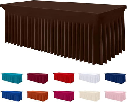 Smiry Spandex Elastic Fitted Table Cloth Skirt for 5FT Rectangle Table | Stretch Washable Table Cloth, Banquet Table Cover for Wedding, Party, Indoor & Trade Shows, (Coffee, 60Lx30Wx30H)