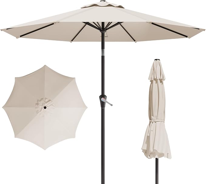 10FT Patio Umbrella, Outdoor Umbrella with Push Button Tilt and Crank, 8 Sturdy Ribs, UV Protection & Waterproof Market Umbrella for Pool, Backyard, Beach,Deck