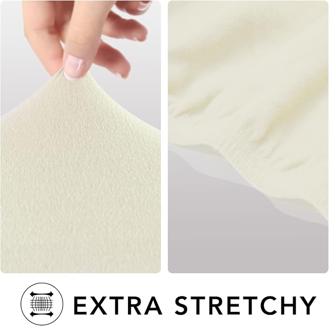 PureFit Stretch Couch Covers for Sofa 4 Seater Slipcovers Ivory | 1-Piece Sofa Cover Washable Soft Couch protector, Couch Slipcover with Non Skid Foam and Elastic Bottom for Kids, Dogs