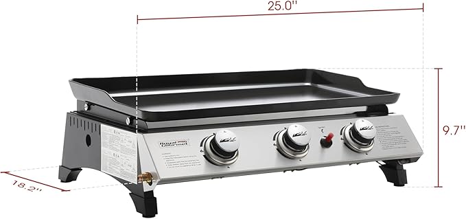 Royal Gourmet PD1300 3-Burner Portable Propane Gas Grill Griddle, 26,400 BTU Table Top Griddle for Outdoor Cooking, Camping, Tailgating, or Picnics, Silver