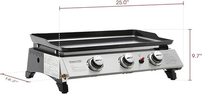 Royal Gourmet PD1300 3-Burner Portable Propane Gas Grill Griddle, 26,400 BTU Table Top Griddle for Outdoor Cooking, Camping, Tailgating, or Picnics, Silver