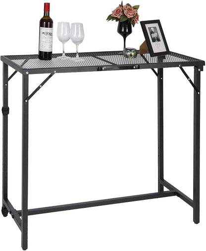 REDCAMP Folding Outdoor Bar Table, 36" Height Pool Bar Table | Waterproof Mesh Top Rectangle Counter Console Table for Balcony, Garden, Backyard, Hot Tub, Poolside, Indoor or Outdoor Use
