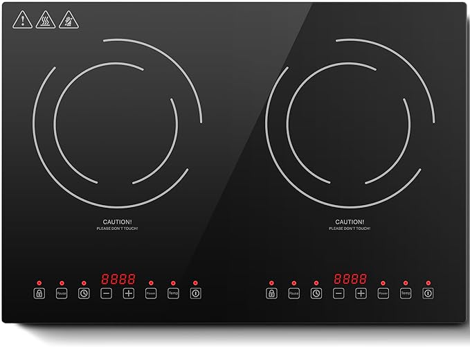 Induction Cooktop with 2 Burners, Horizontal Electric Stove, Built-In Induction Cooker, 1800W Sensor Touch Electric Cooktop, 9 Power Levels, Timer, Safety Lock, 120V, 20 Inch