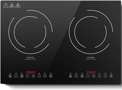 Induction Cooktop with 2 Burners, Horizontal Electric Stove, Built-In Induction Cooker, 1800W Sensor Touch Electric Cooktop, 9 Power Levels, Timer, Safety Lock, 120V, 20 Inch
