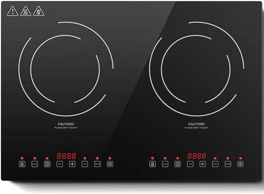 Induction Cooktop with 2 Burners, Horizontal Electric Stove, Built-In Induction Cooker, 1800W Sensor Touch Electric Cooktop, 9 Power Levels, Timer, Safety Lock, 120V, 20 Inch