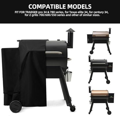 Pellet Grill Cover for Traeger Pro 34/780 Series with Waterproof Zipper, 600D UV Resistant & Rip-Proof Smoker Fabric, Full-Length Grill Accessories for Texas 34, for Z Grills 700 and More (Cover Only)