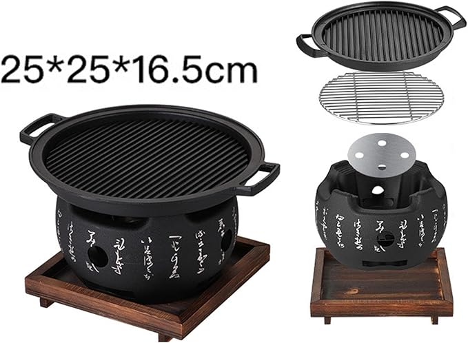 Tabletop Charcoal Barbecue Stove Charcoal BBQ Grill with Removable Nonstick Enamel Baking Pan Excellent Vent System for Indoor and Outdoor Picnic Camping Patio Backyard Cooking(E)