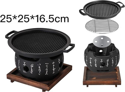 Tabletop Charcoal Barbecue Stove Charcoal BBQ Grill with Removable Nonstick Enamel Baking Pan Excellent Vent System for Indoor and Outdoor Picnic Camping Patio Backyard Cooking(E)