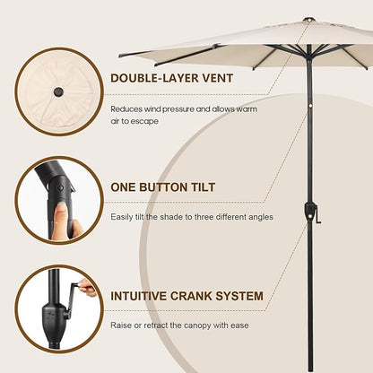 Abba Patio 11FT Lyon Outdoor Patio Umbrella Outdoor Table Umbrella with Push Button Tilt and Crank Market Umbrella 8 Sturdy Ribs UV Protection Waterproof for Garden Deck Backyard Pool Beige