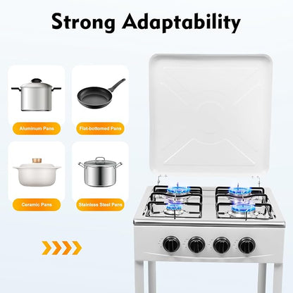 Propane Gas Powered Stove, 4 Propane Burners Outdoor Stove with 4 Control Knobs for Cooking, Portable Freestanding Camping Stove for Stir-fry, Camping, Fishing, Travel