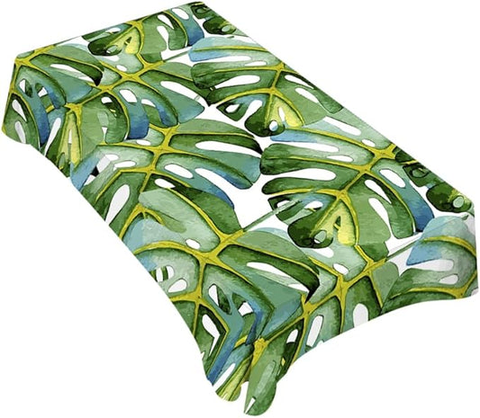 TKS MITLAN Large Green Leaf Tablecloth 60x84 Inch Rectangular Tropical Palm Tree Summer Art Bright Oil Painting Oblong Table Cloth Kitchen Table Decorations for Home Dinner Party