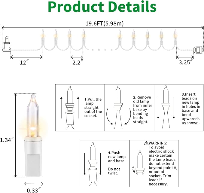 100 Count Clear Christmas String Lights, 19.6ft White Wire Fairy Lights, UL Certified Waterproof Indoor & Outdoor String Lights for Xmas Tree, Patio, Wedding, Mother's Day Decor