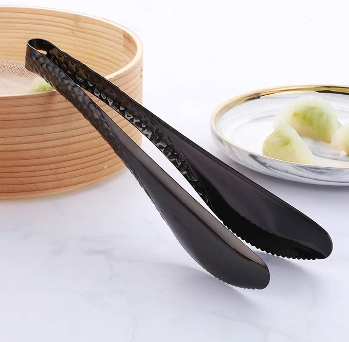 Stainless Steel Kitchen Food Clamp Serving Tongs for Cooking,Toast Bread,Salad,Barbecue,Grilling,Baking,Frying(Black)