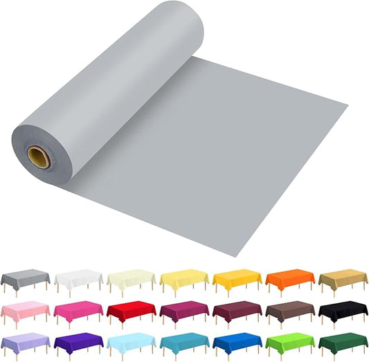 54 Inch X 100 Feet Plastic Table Cover Roll Premium Disposable Plastic Tablecloth for All Type/Shape Tables | Picnic, Party, Banquet, Birthdays, Weddings (Silver Grey, 54 Inch X 100 Feet)