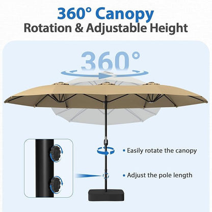 HOPERAN 15FT Patio Umbrella with Base Included, Large Outdoor Double-Sided Rectangle Table Umbrella with Easy Crank Lift, Market Umbrella for Backyard, Pool&Garden
