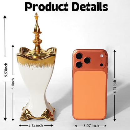 Ceramic Bakhoor Incense Burner - Tranditional Golden Bakhoor Burner - for Yoga, Spa, Aromatherapy, Office & Home Decor